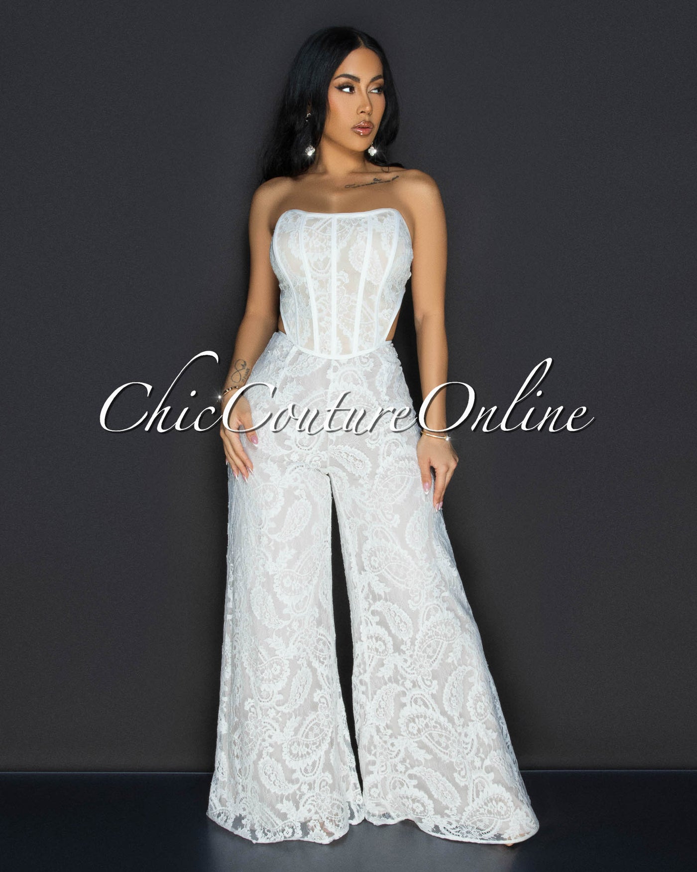 Ayane Off-White Lace Bustier Jumpsuit