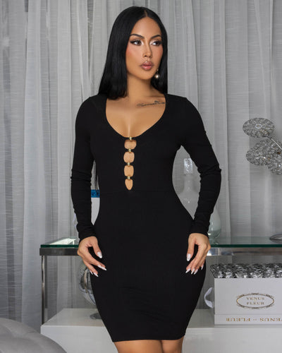 Nottola Black Body-Con Long Sleeves Dress