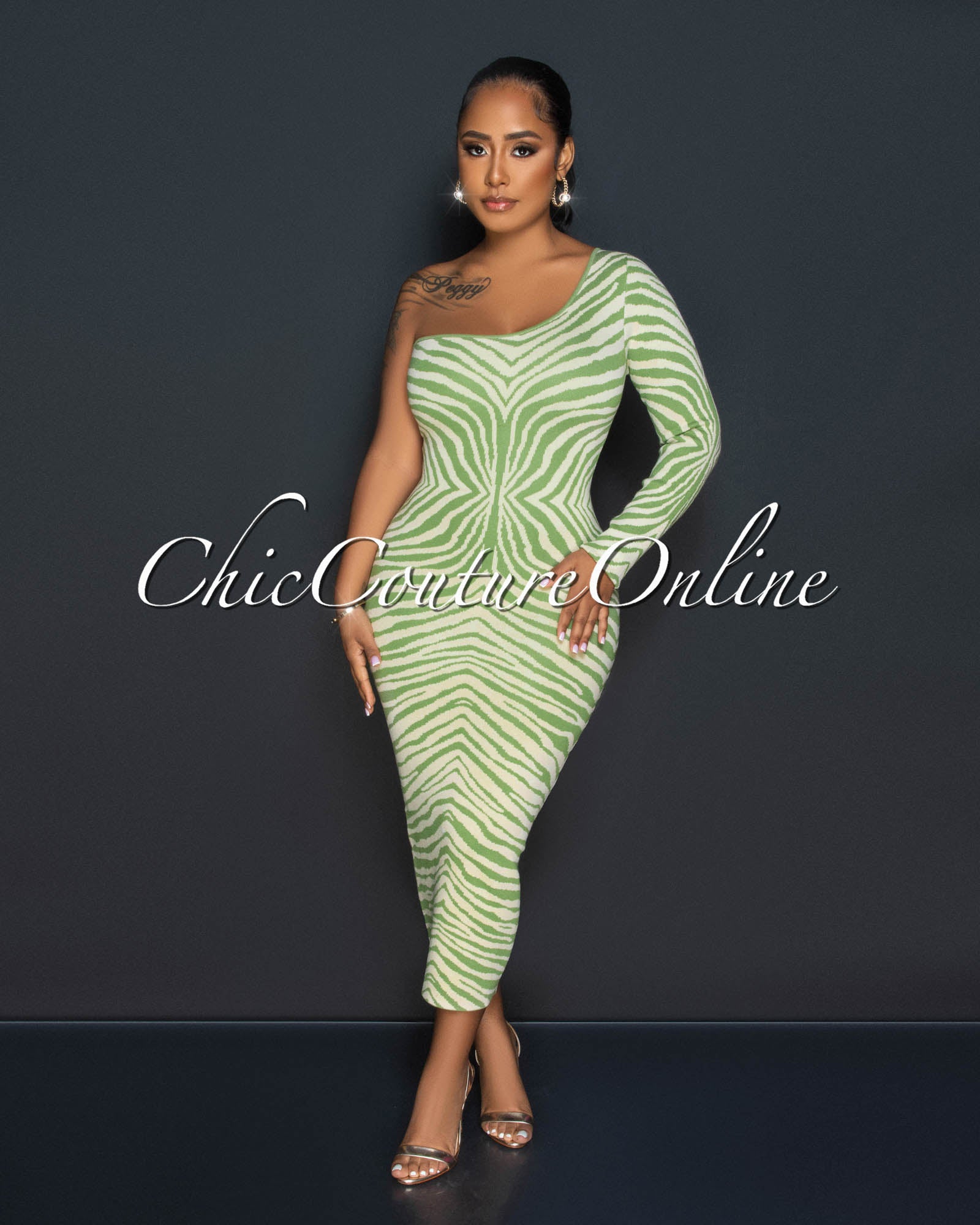 Sophia Nude Print Knit Single Long Sleeve Maxi Dress