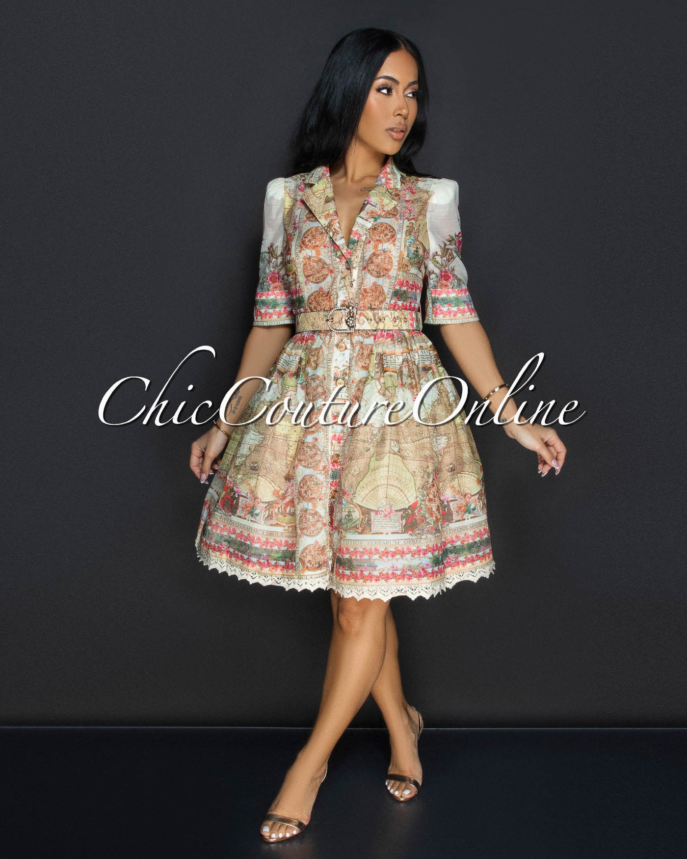 Belynda Yellow Multi Print Belted Dress