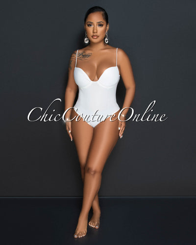 *Cofra Off-White Padded Cups Bodysuit & Fringe Pants Set