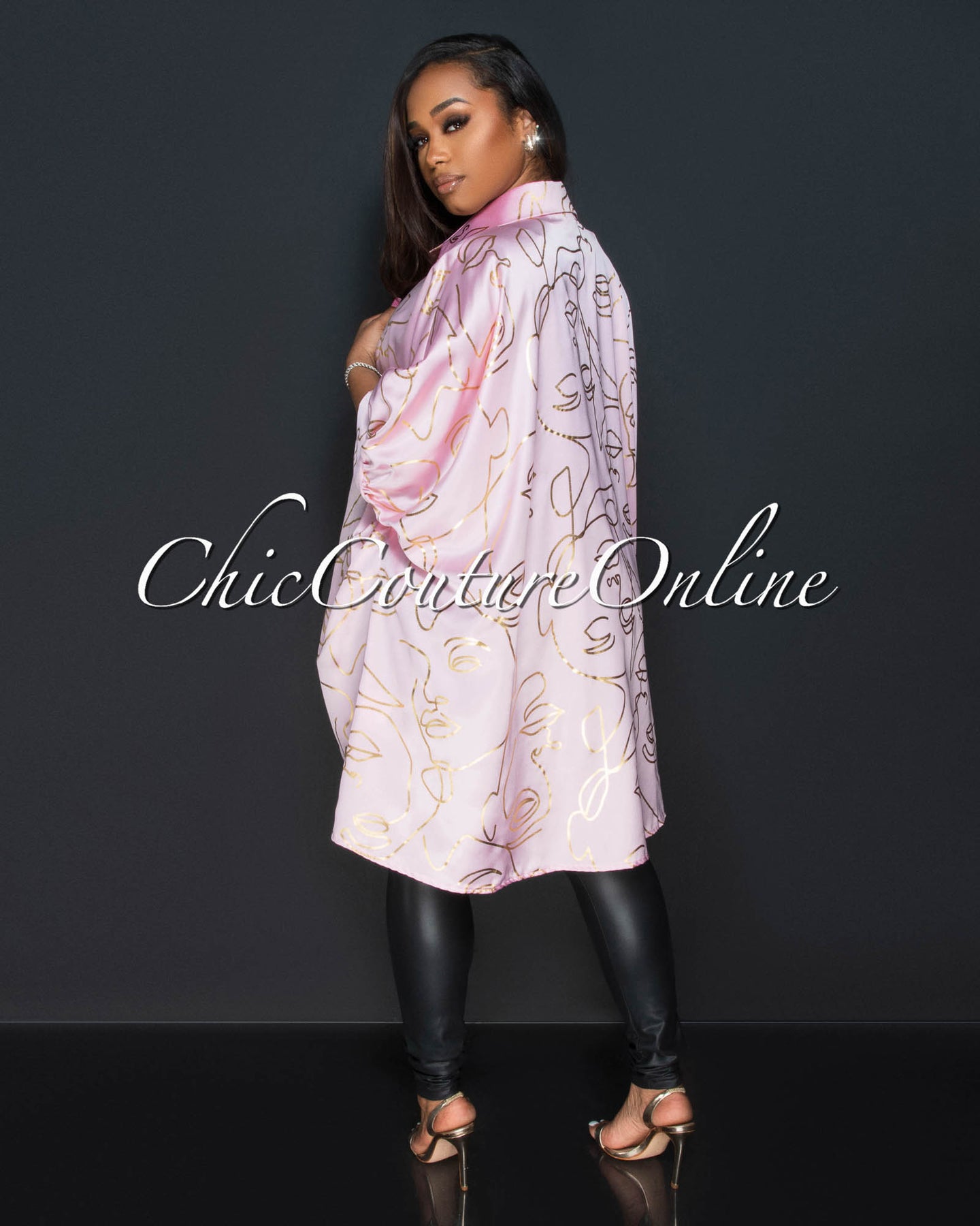 Xander Baby Pink Gold Print Shirt Dress