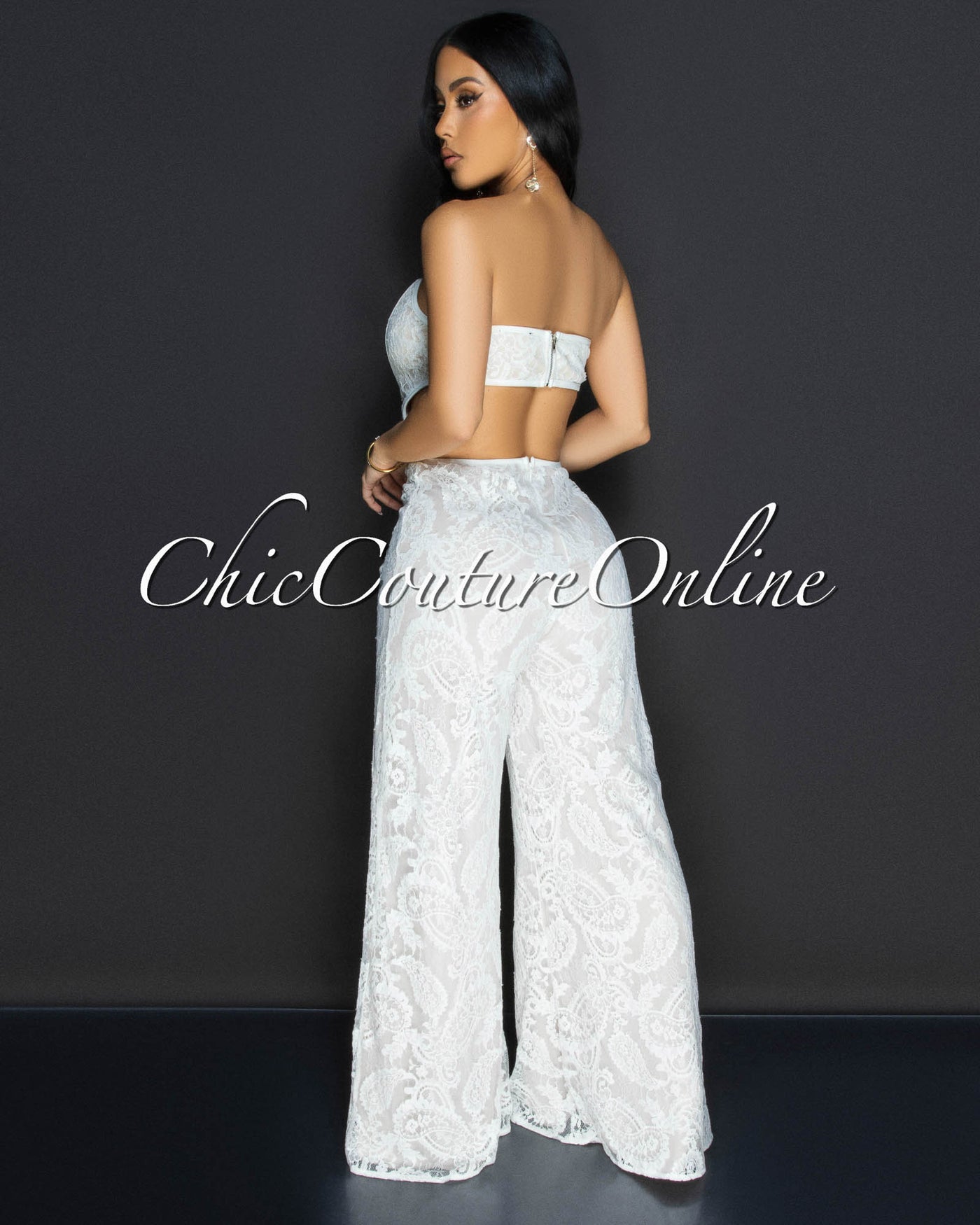 Ayane Off-White Lace Bustier Jumpsuit