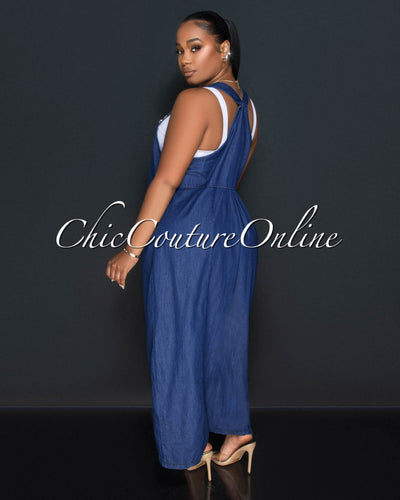 Jamie Dark Denim Overall Wide Legs Jumpsuit