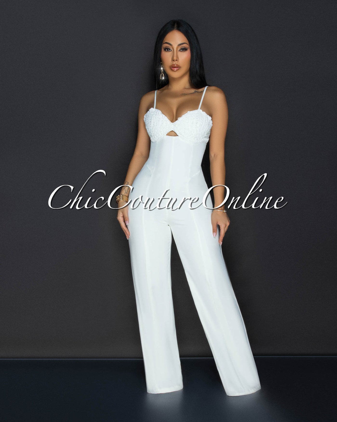 Roshane Off-White Straight Legs Jumpsuit