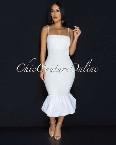 Maloune White Ribbed Bubble Midi Dress