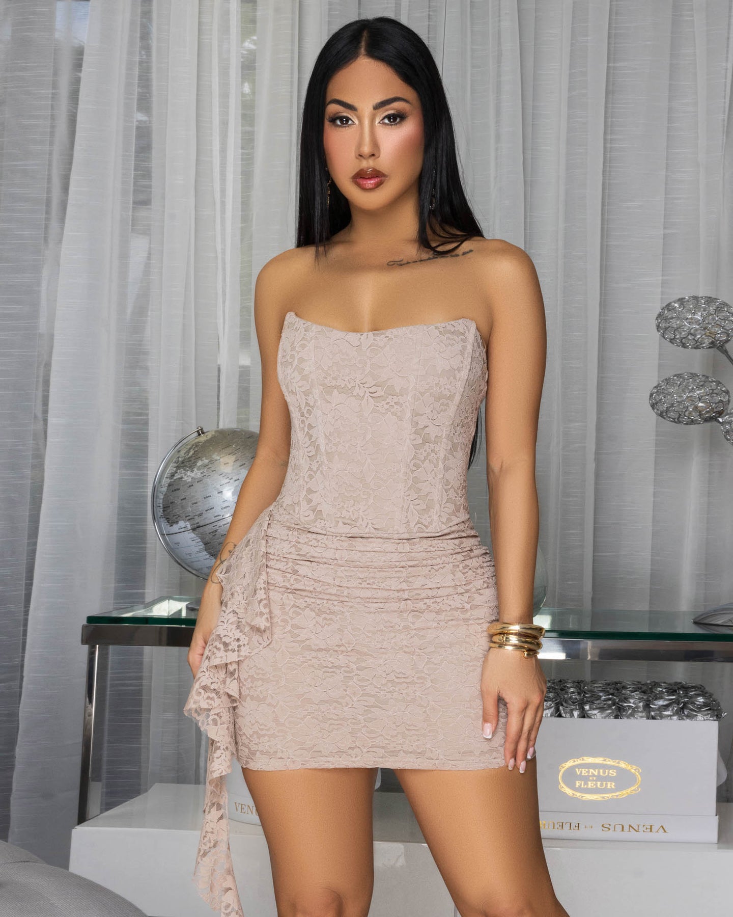 Daphney Taupe Strapless Mini Dress