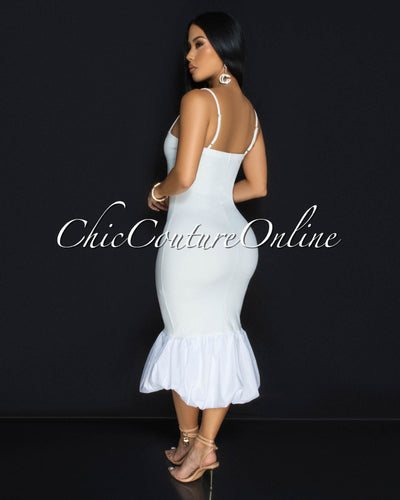 Maloune White Ribbed Bubble Midi Dress