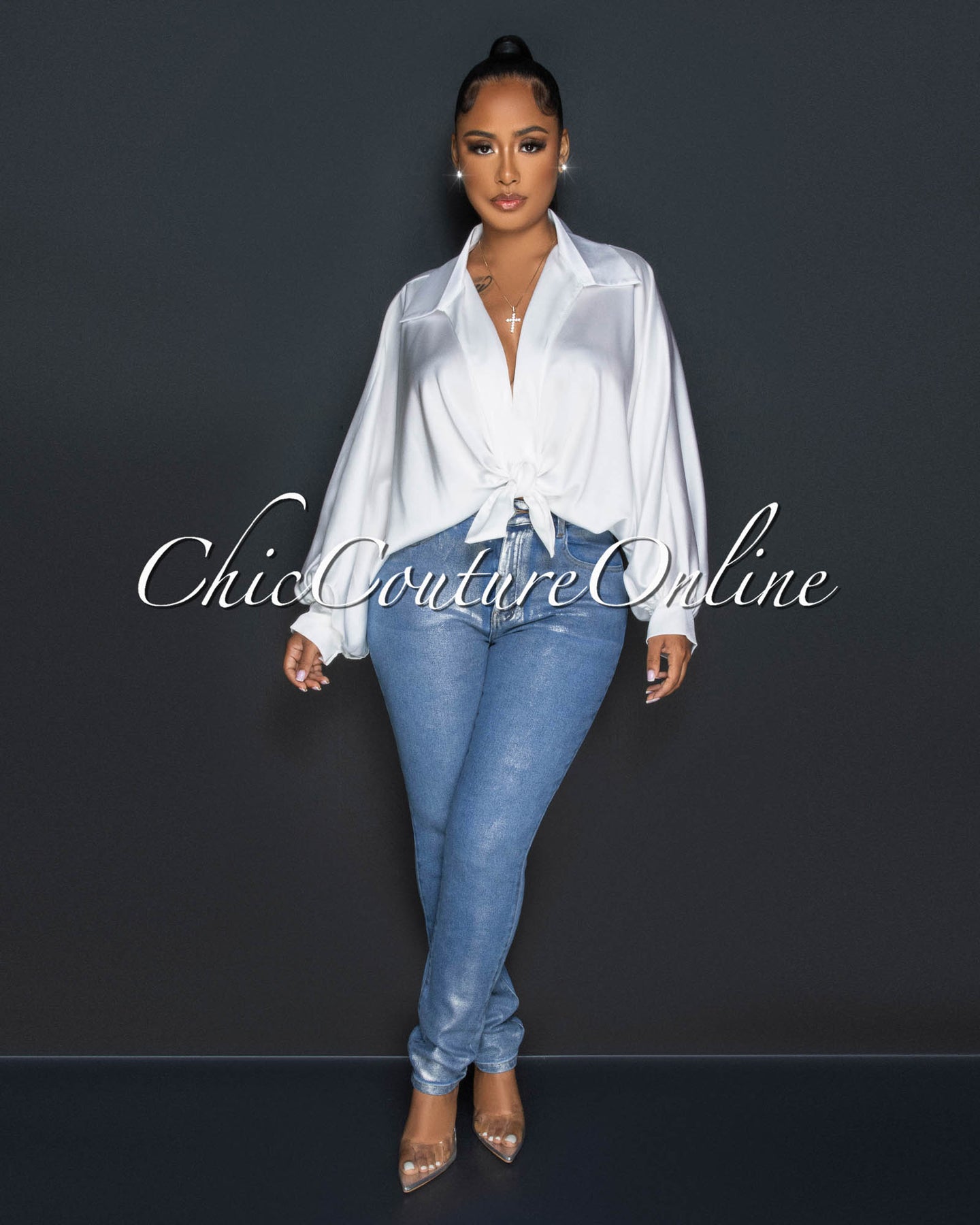 *Monet Medium Blue Denim Silver Foil Skinny Jeans