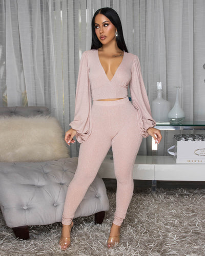 Avietta Blush Glitter Top & Leggings Set
