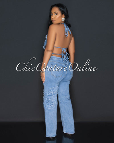 Nisha Butterfly Open Back Top & Wide Jeans Set