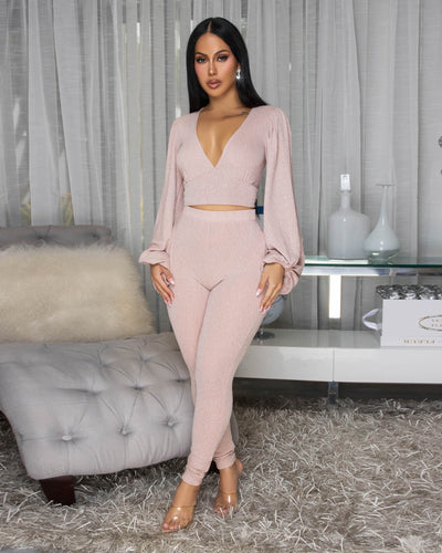 Avietta Blush Glitter Top & Leggings Set