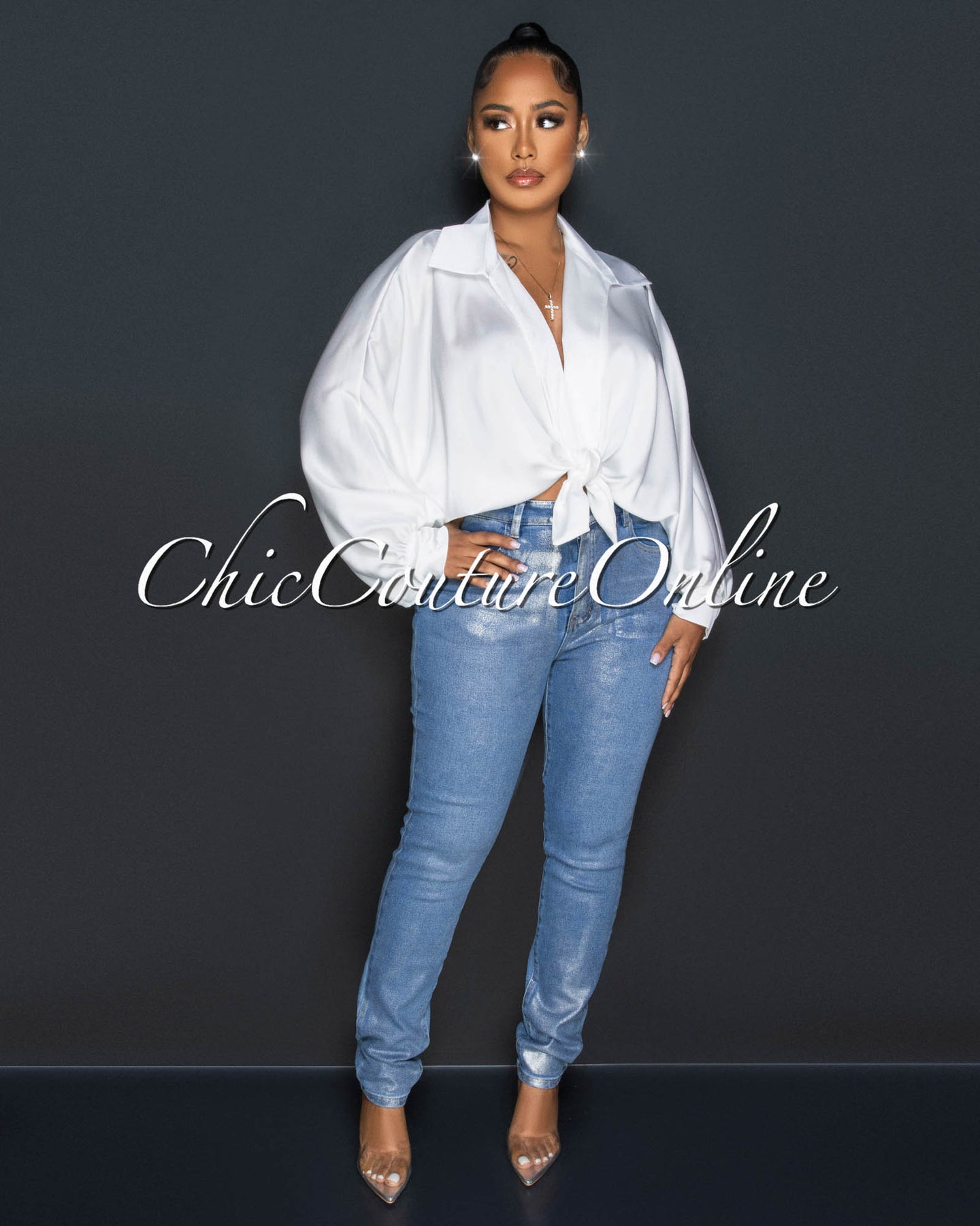 *Monet Medium Blue Denim Silver Foil Skinny Jeans