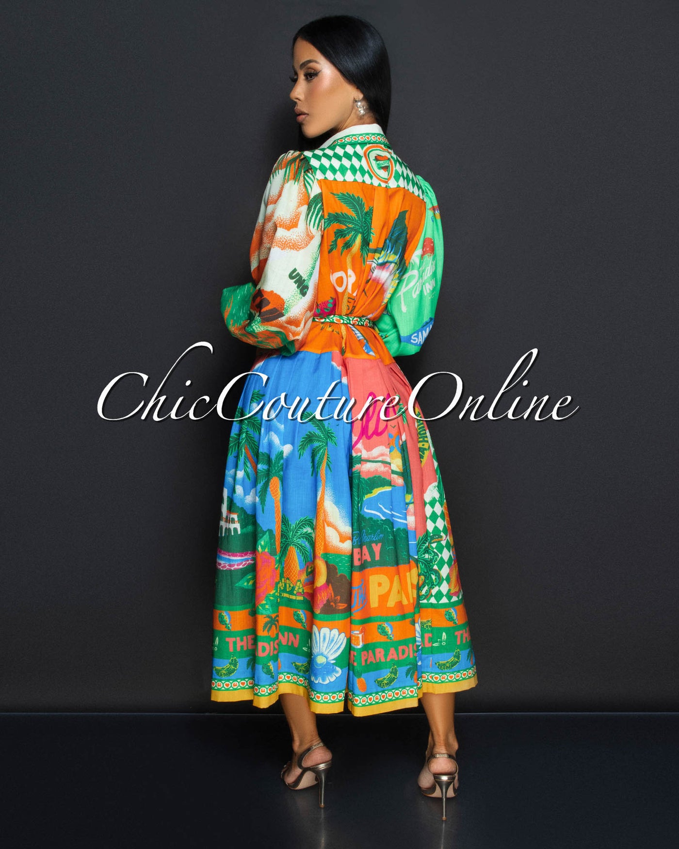 Amo Cream Multi Tropical Midi Dress