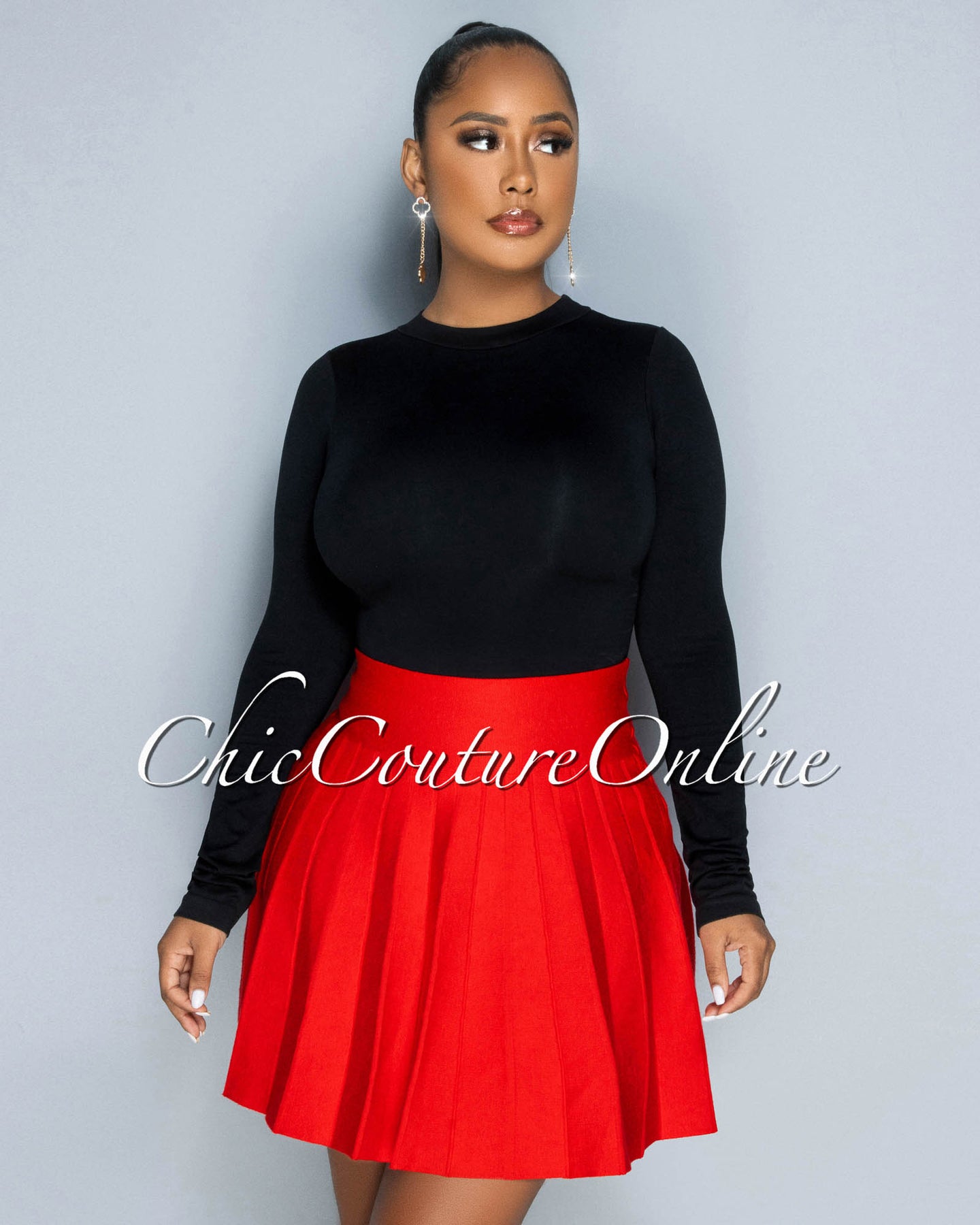 Amaria Red Knit Pleated Mini Skirt – Chic Couture Online