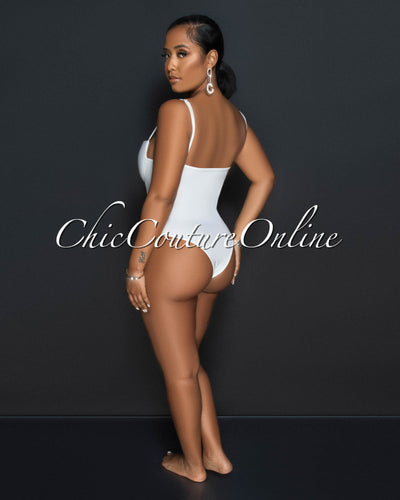 *Cofra Off-White Padded Cups Bodysuit & Fringe Pants Set