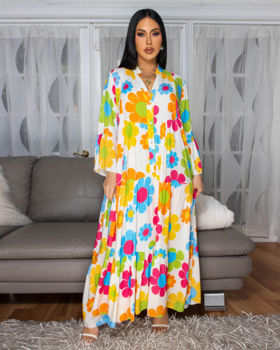 Tallas White Multi-Color Floral Print Maxi Dress