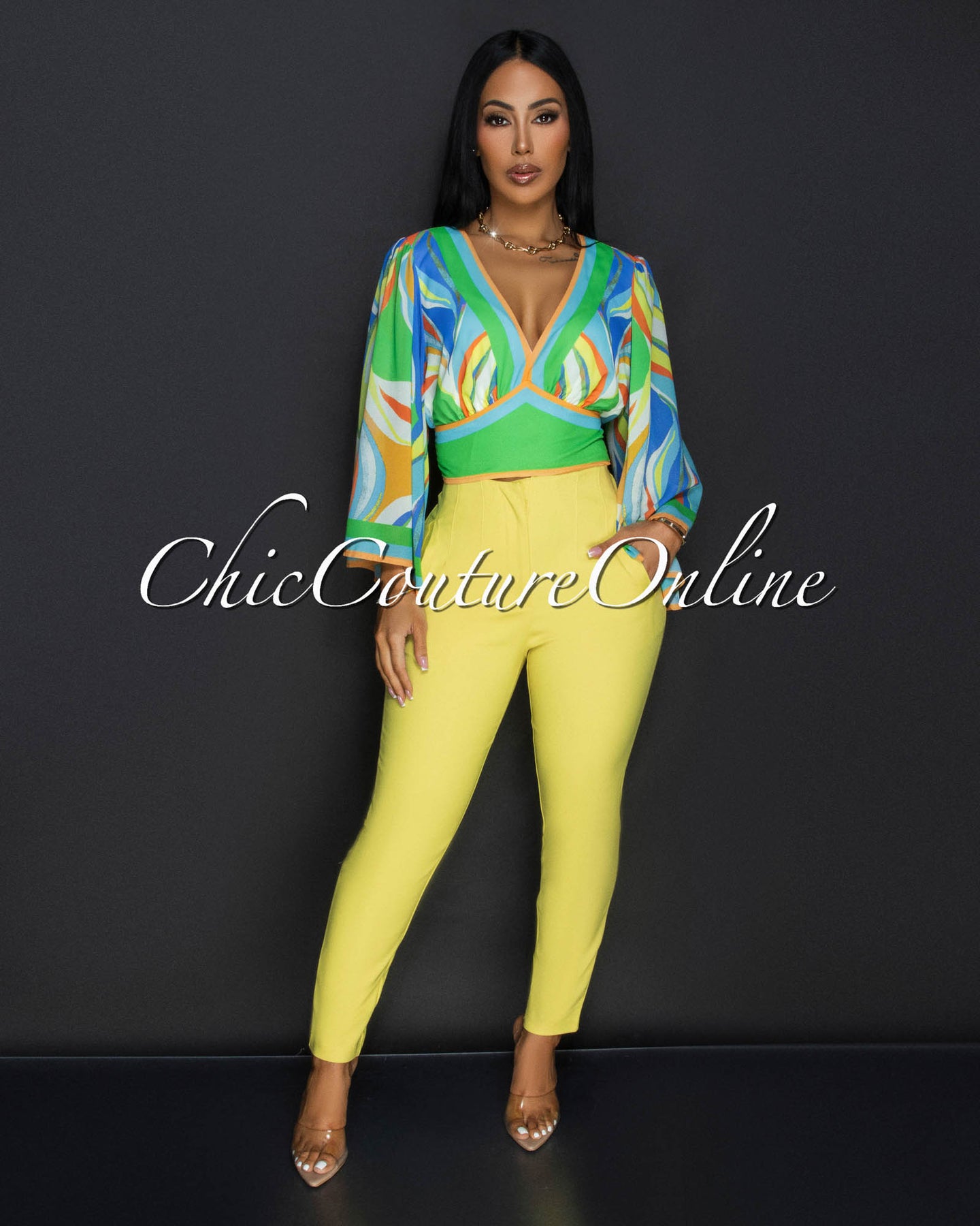 *Avril Yellow High Waist Trouser Pants
