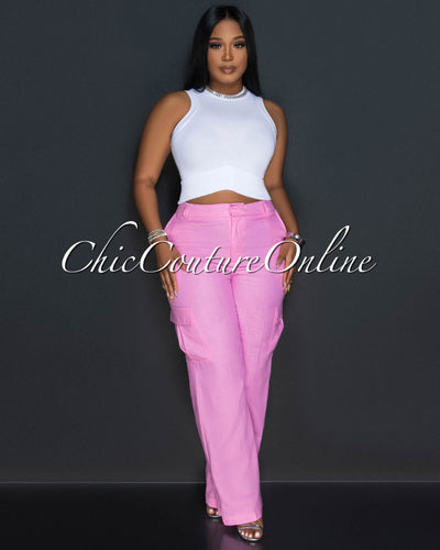 Kerly Bubblegum Pink Cargo Linen Pants