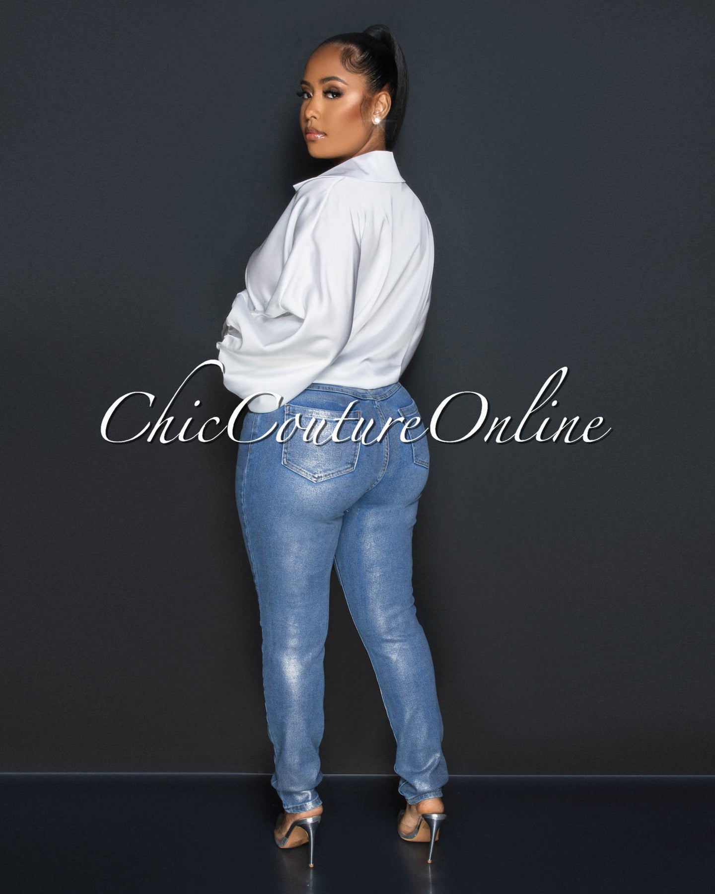 *Monet Medium Blue Denim Silver Foil Skinny Jeans