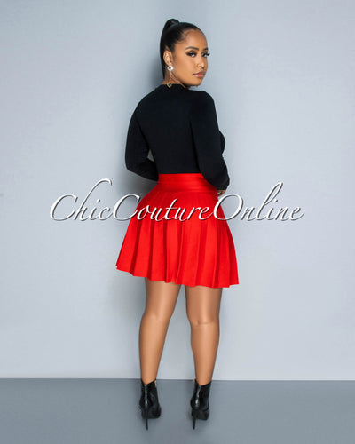 Amaria Red Knit Pleated Mini Skirt