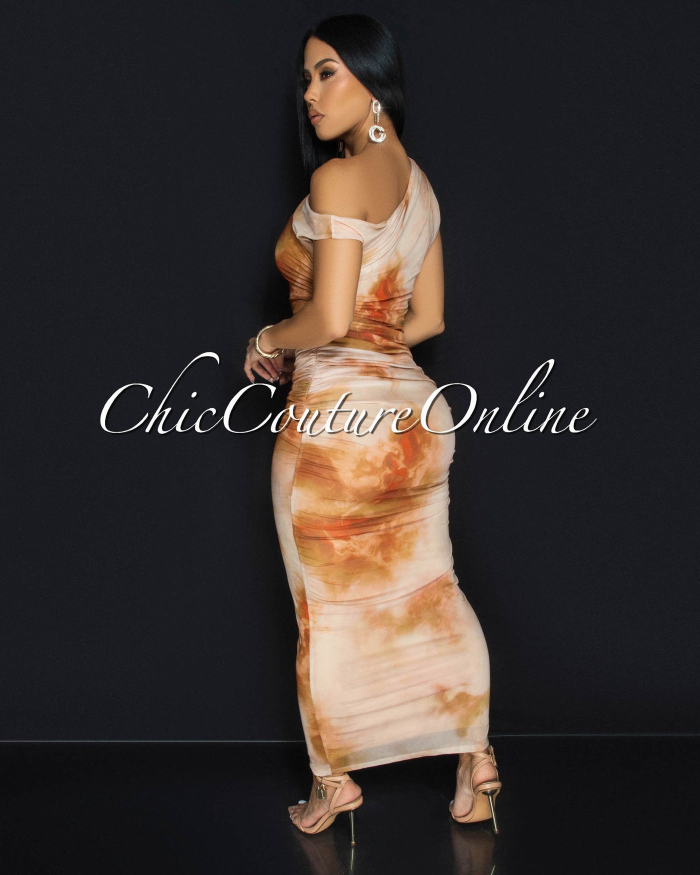 Lucelle Nude Multi-Color Mesh Maxi Dress