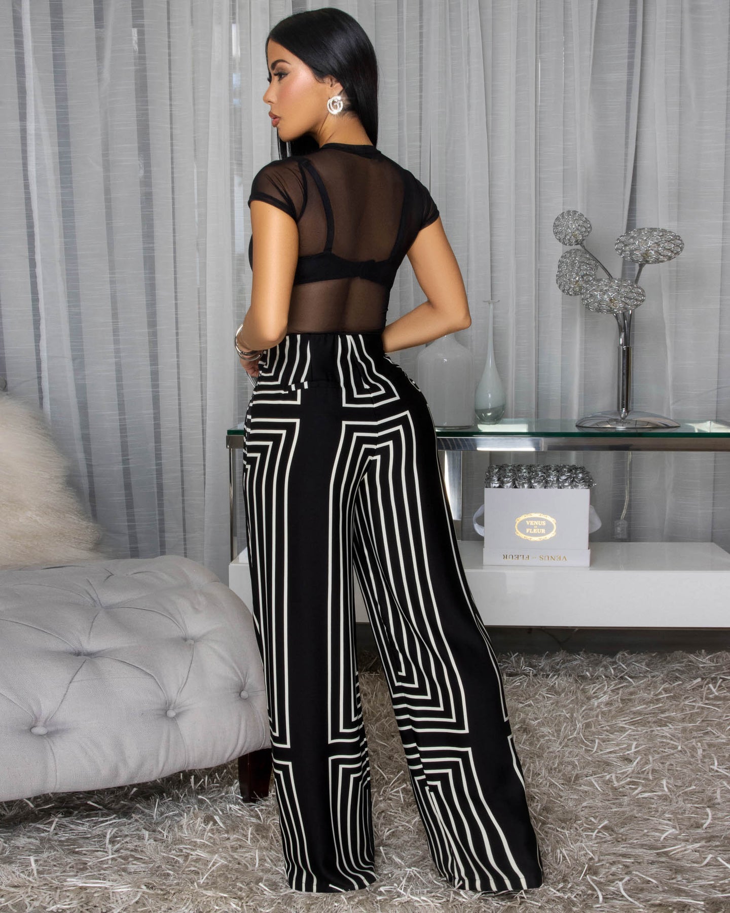 Eady Black Ivory Stripes Straight Legs Pants