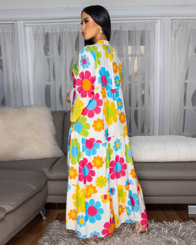 Tallas White Multi-Color Floral Print Maxi Dress