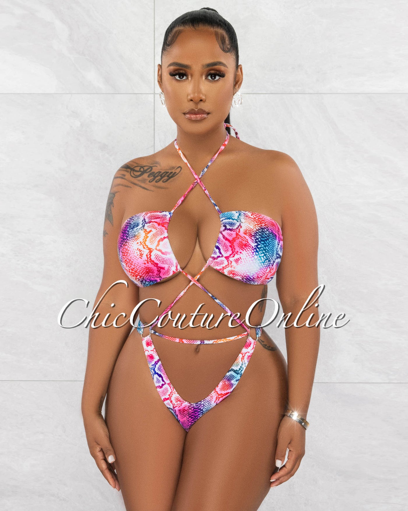 *Laird Pink Snake Print Strappy Monokini