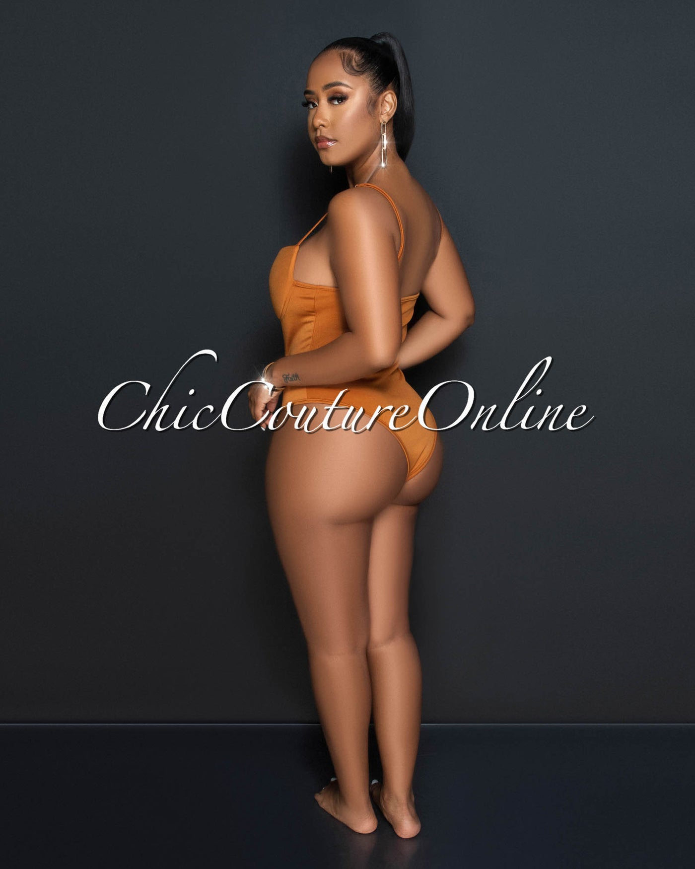 *Cofra Brown Padded Cups Bodysuit & Fringe Pants Set