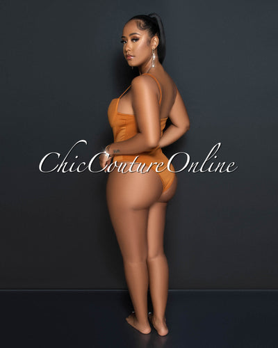 *Cofra Brown Padded Cups Bodysuit & Fringe Pants Set