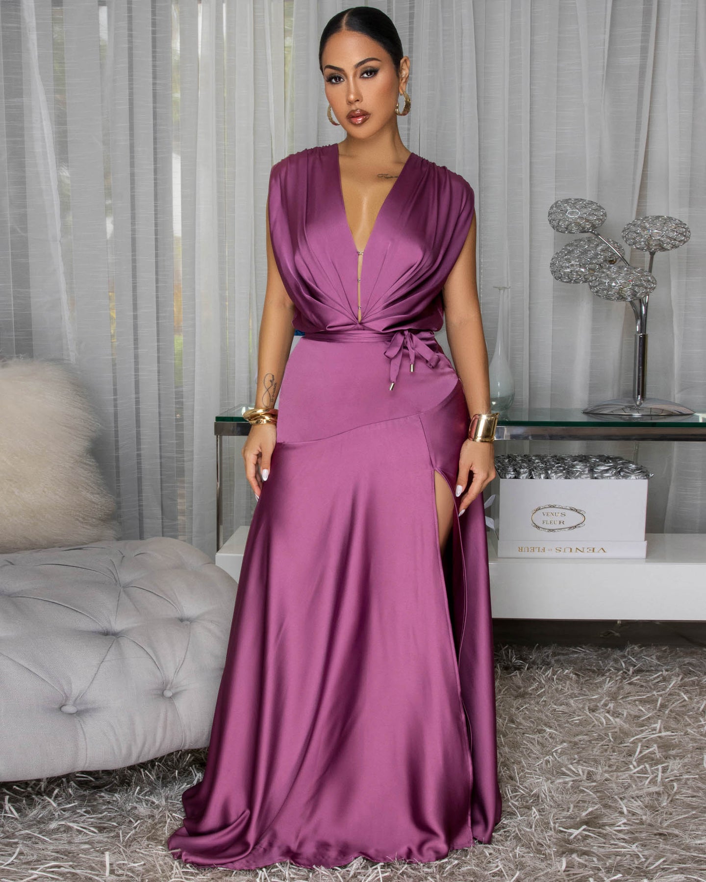 Savannah Mauve Sleeveless Silky Maxi Dress