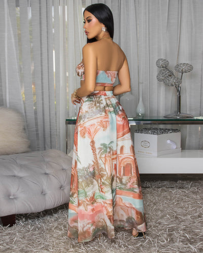 Baylor Taupe Coral Multi-Color Print Skirt Set