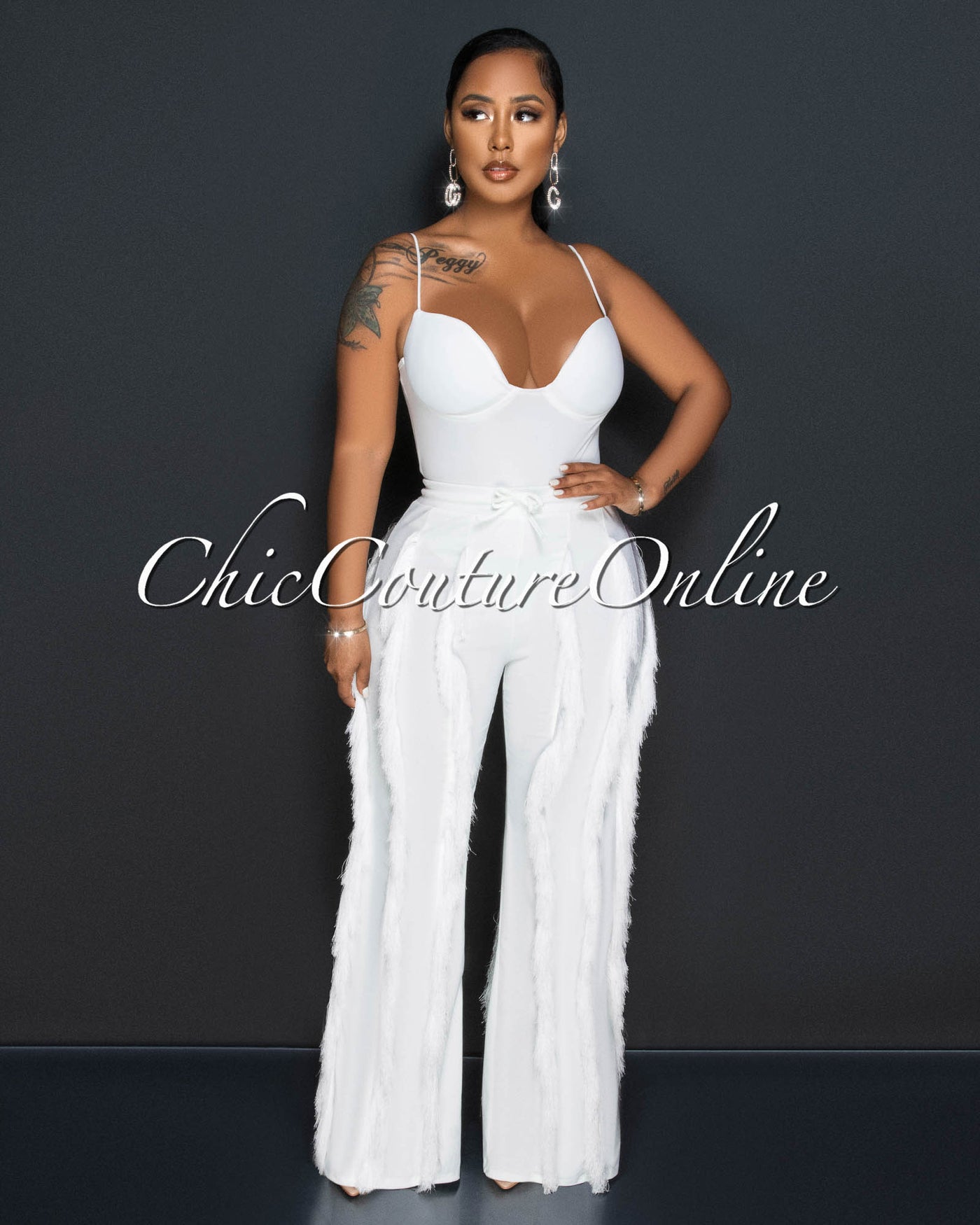 White pants cheap bodysuit