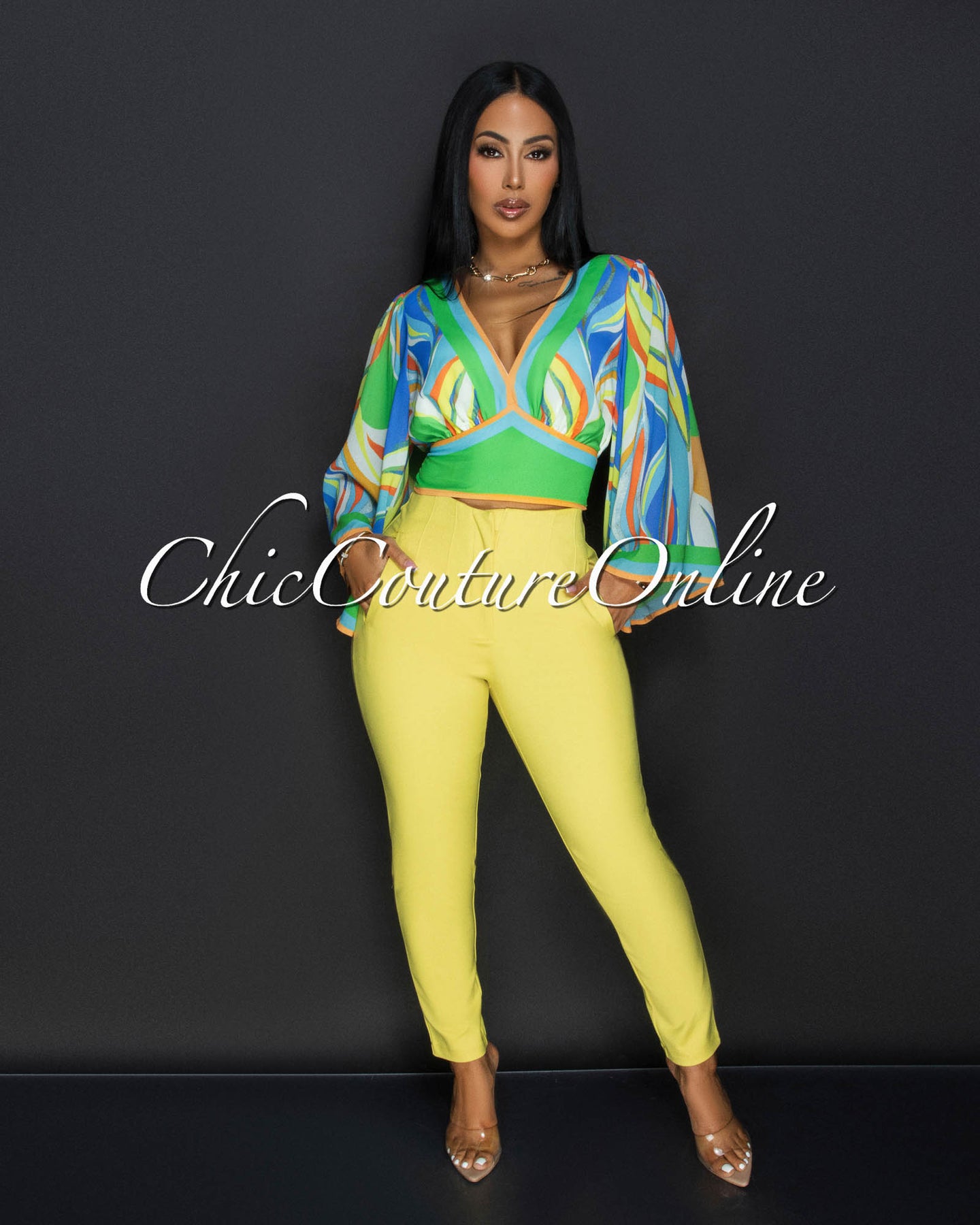 *Avril Yellow High Waist Trouser Pants