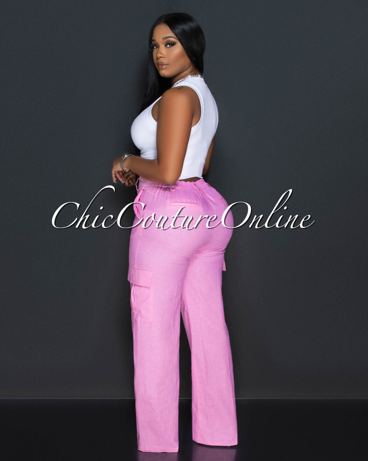 Kerly Bubblegum Pink Cargo Linen Pants