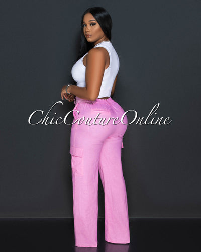 Kerly Bubblegum Pink Cargo Linen Pants