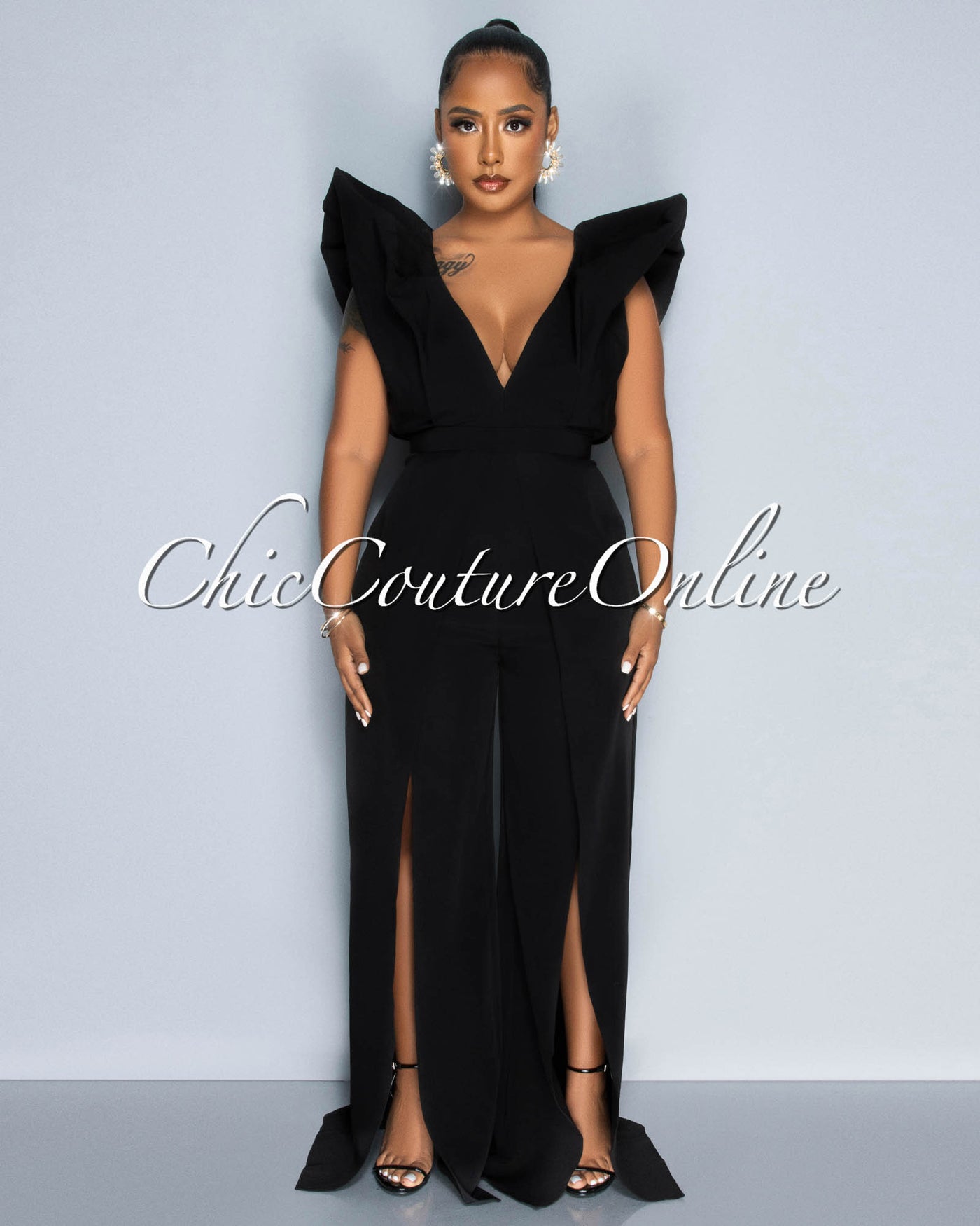 Vivien Black Statement Bubble Sleeves Jumpsuit