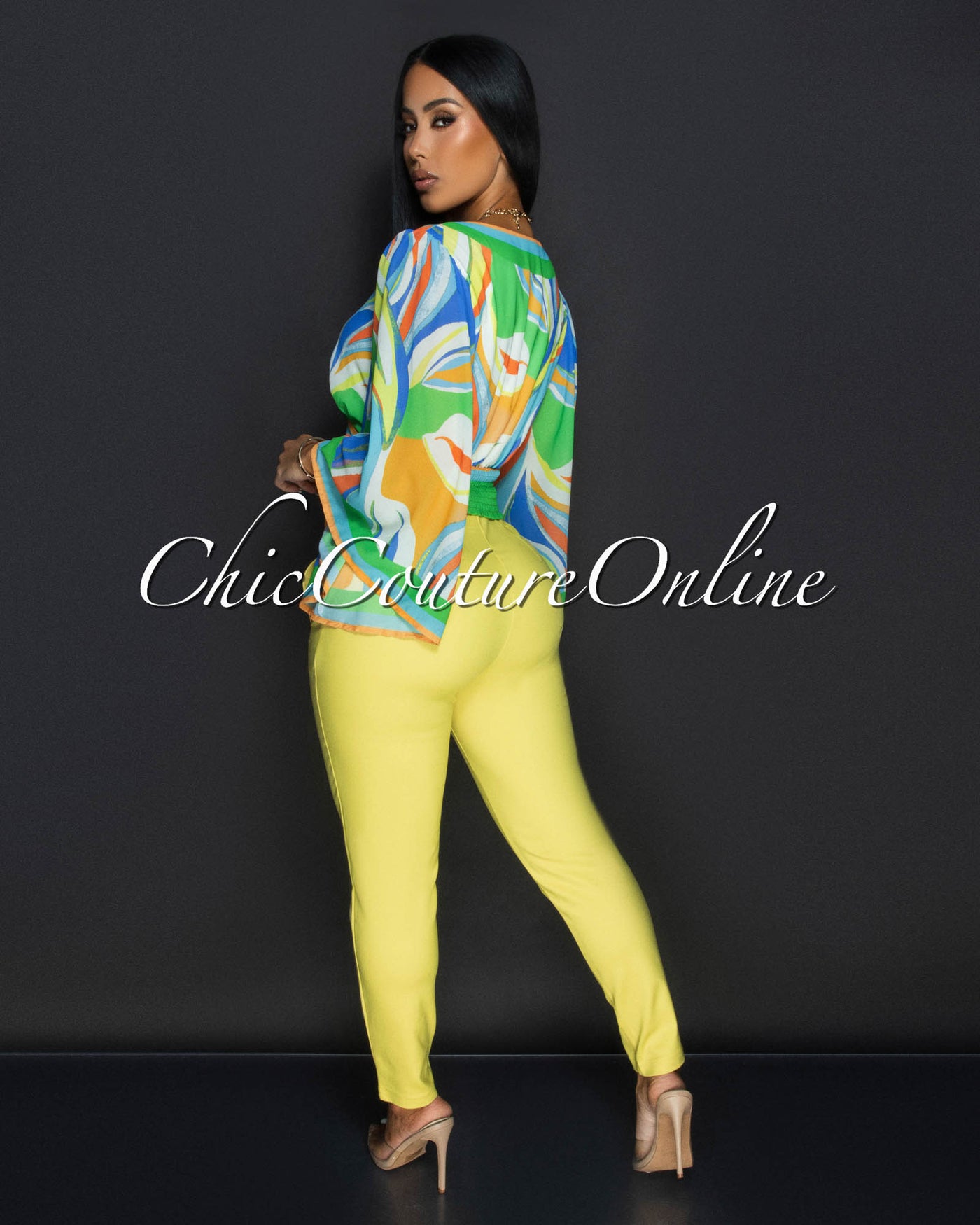 Avril Yellow High Waist Trouser Pants