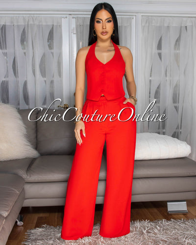 Ebene Red Wide Leg Pants