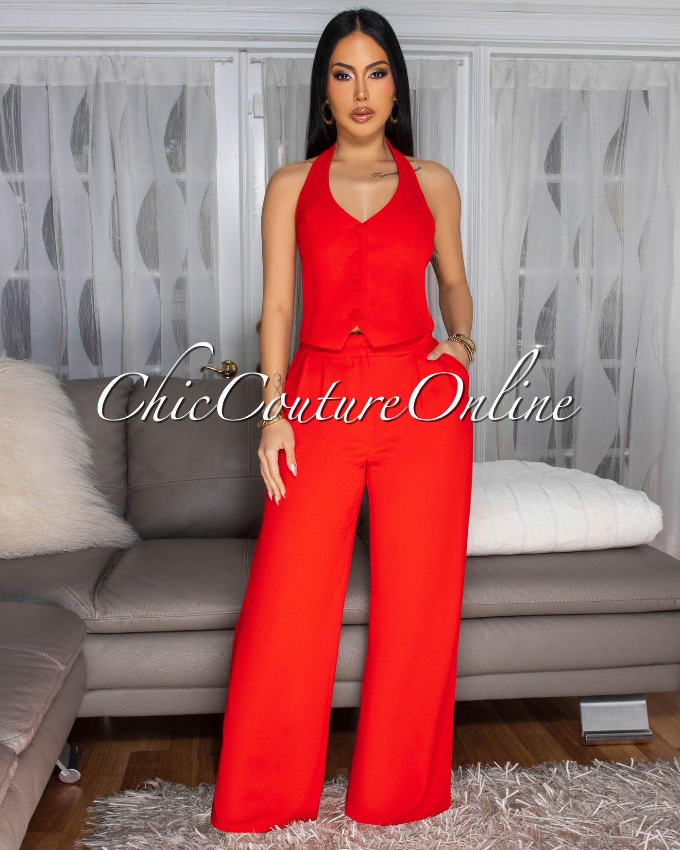 Saisha Red Halter Vest