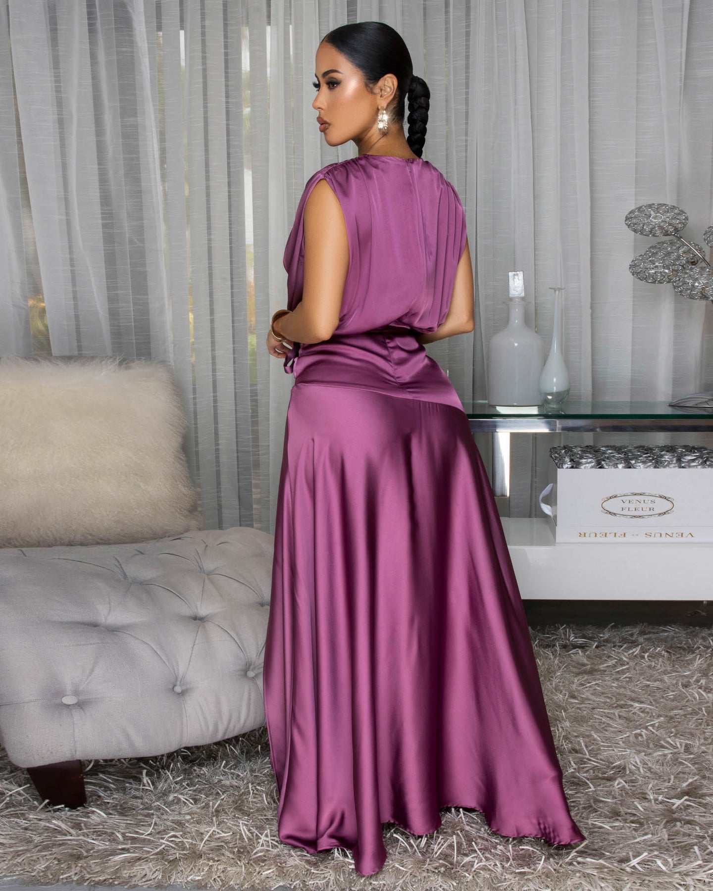Savannah Mauve Sleeveless Silky Maxi Dress