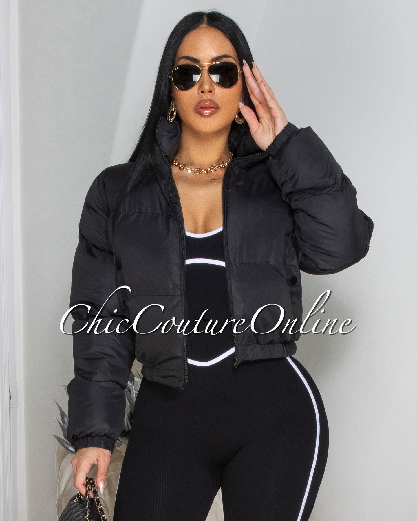 Alexa Black Puffy Bomber Jacket