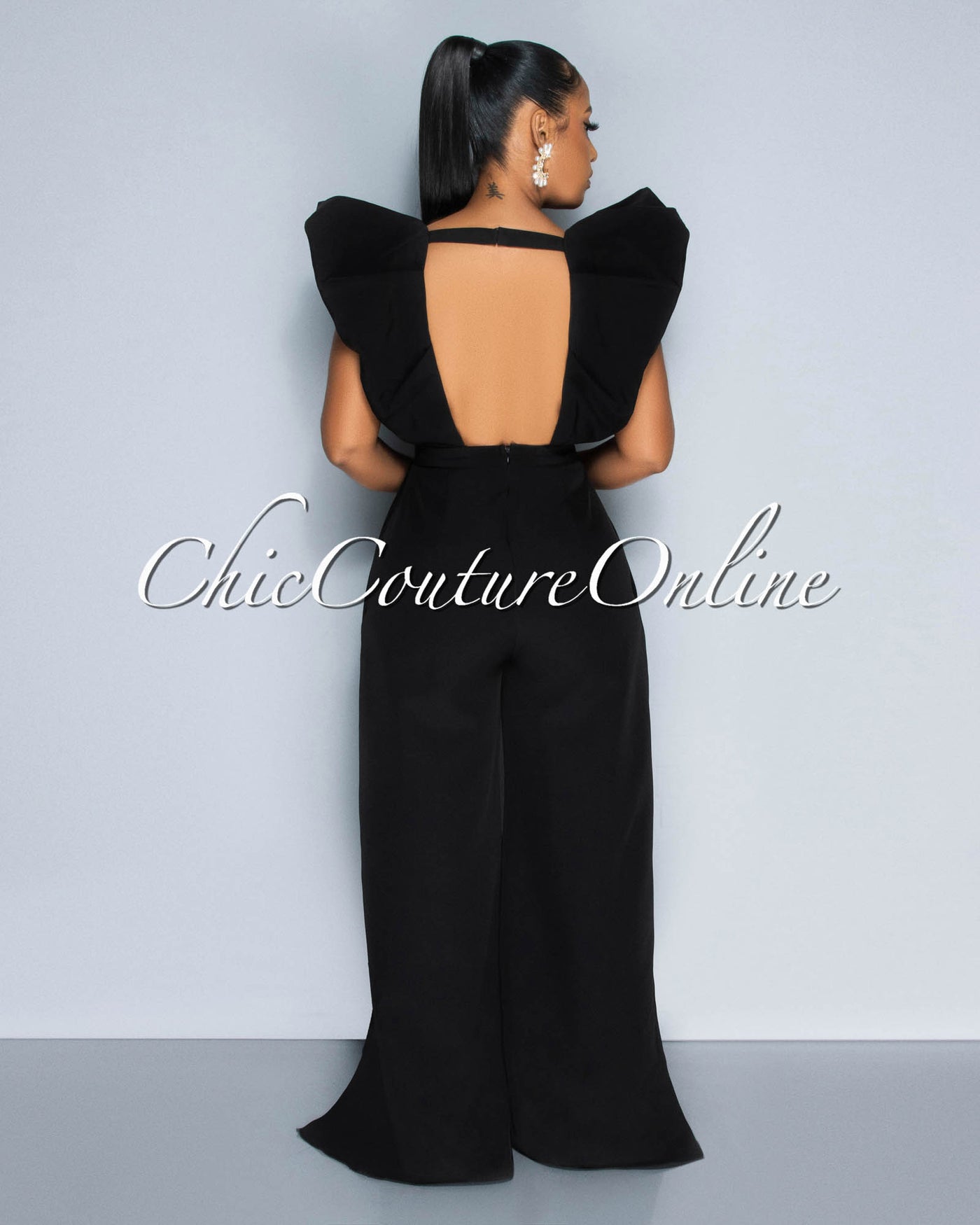 Vivien Black Statement Bubble Sleeves Jumpsuit