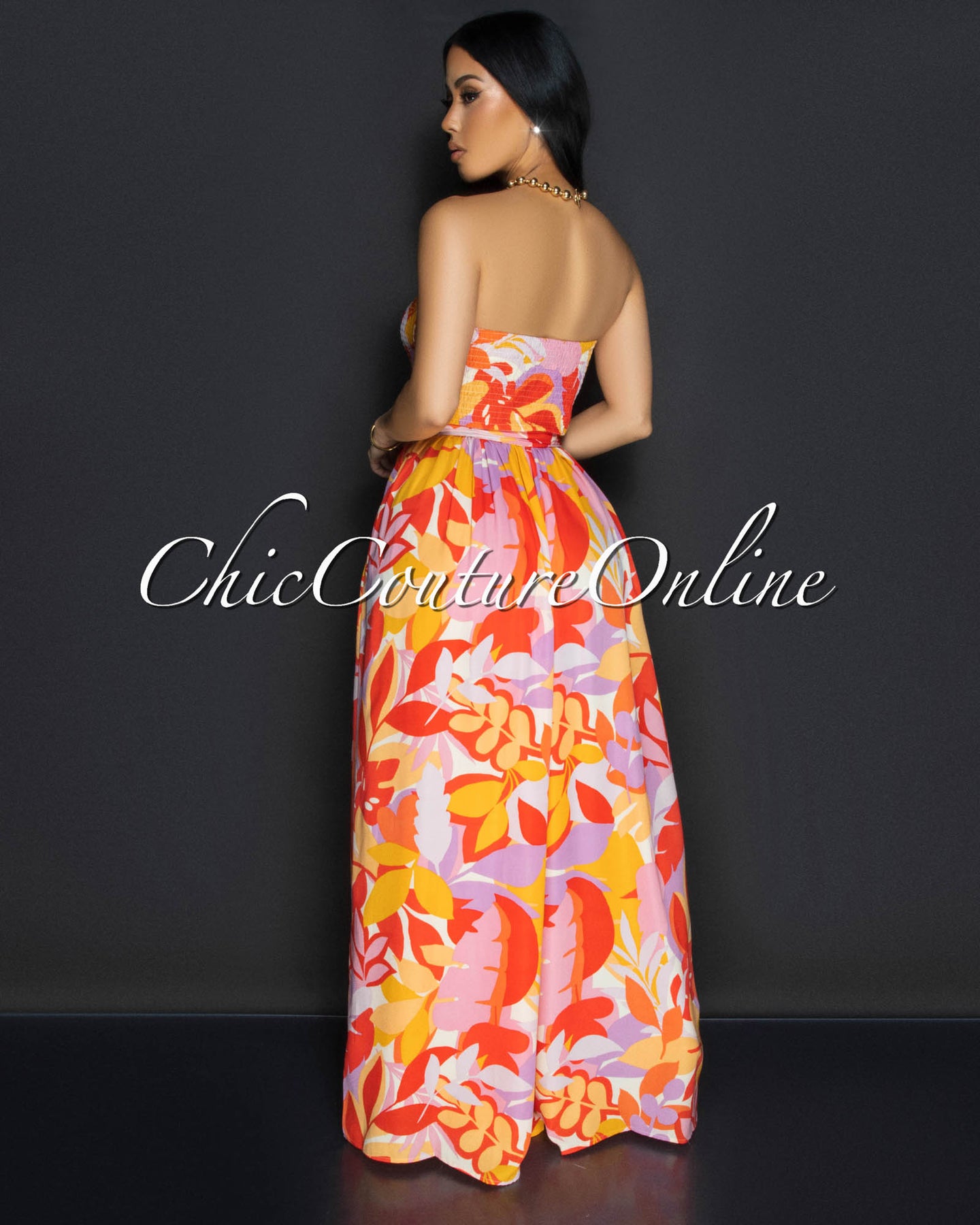 Fayna Tomato Mustard Smocked Top Jumpsuit