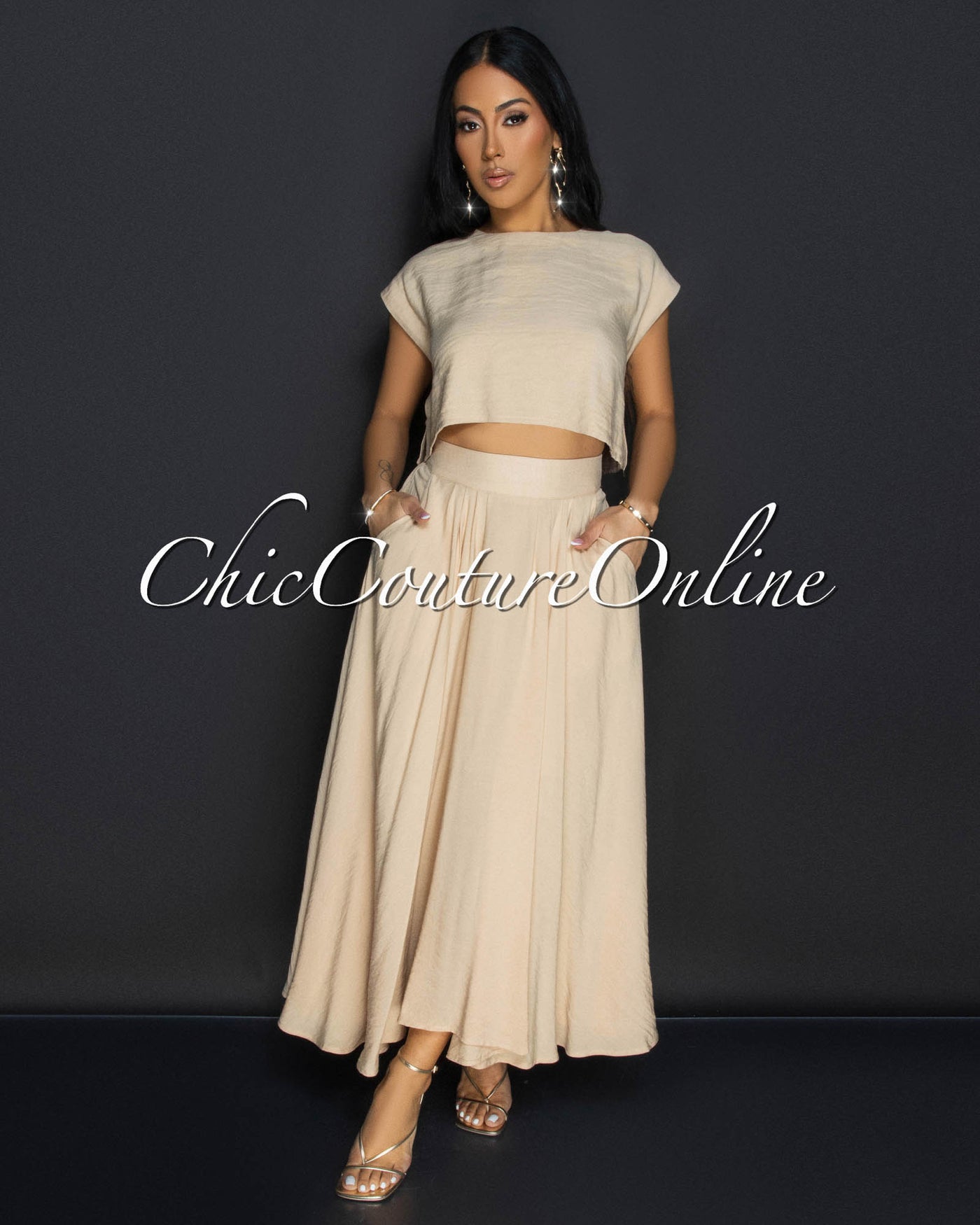 Desideria Mocha Crop Top & Maxi Skirt Set