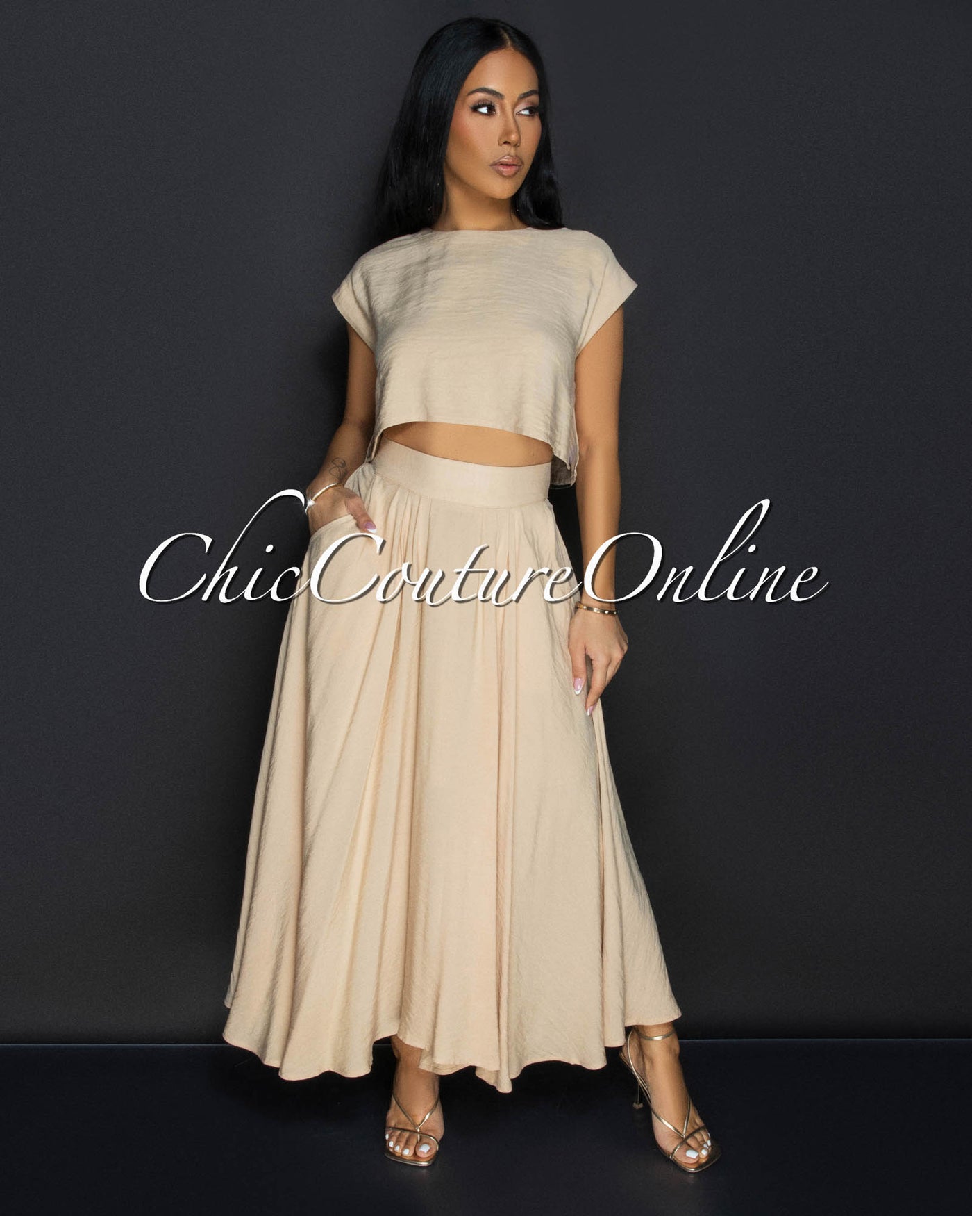 Desideria Mocha Crop Top & Maxi Skirt Set