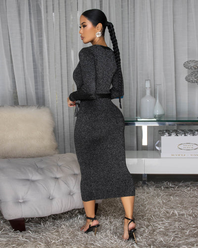 Sheba Black Silver Shimmer Midi Dress