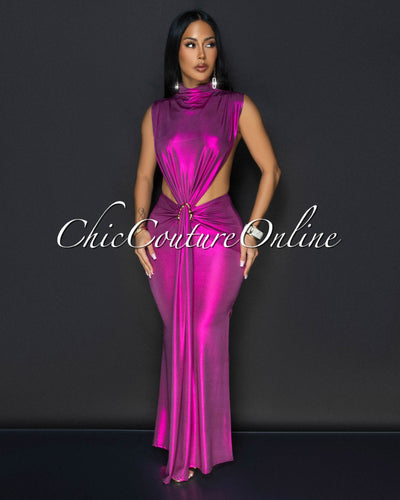 Avaline Fuchsia Shimmer Open Sides Maxi Dress