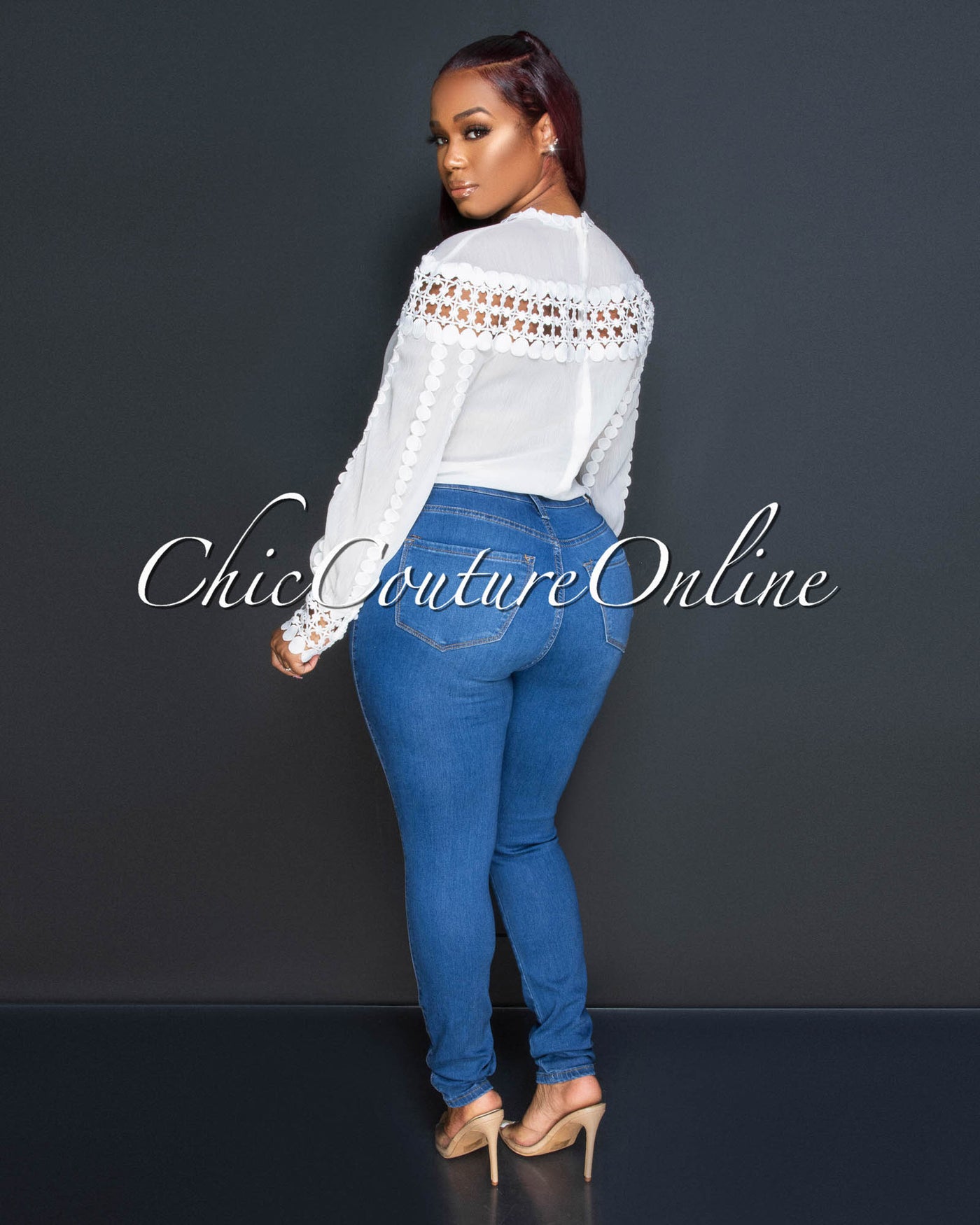 Amanda Off-White Shimmer Crochet Details Bodysuit